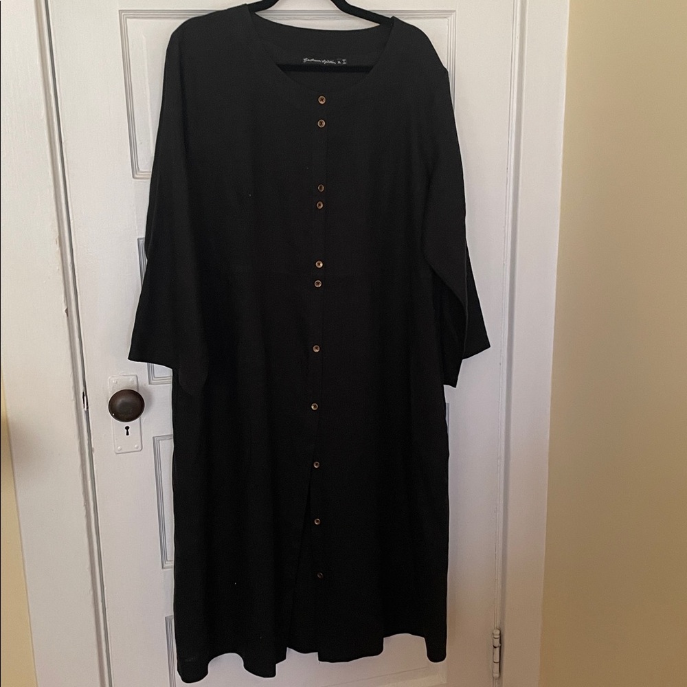 Black Linen Button Front Dress